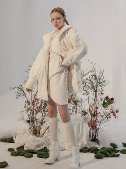 Embroidery Flower Lace Faux Fur Long Coat【s0000003855】
