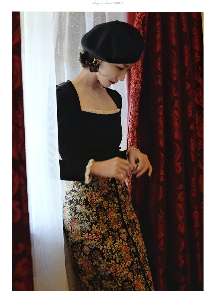 Bouquet of flowers jacquard skirt