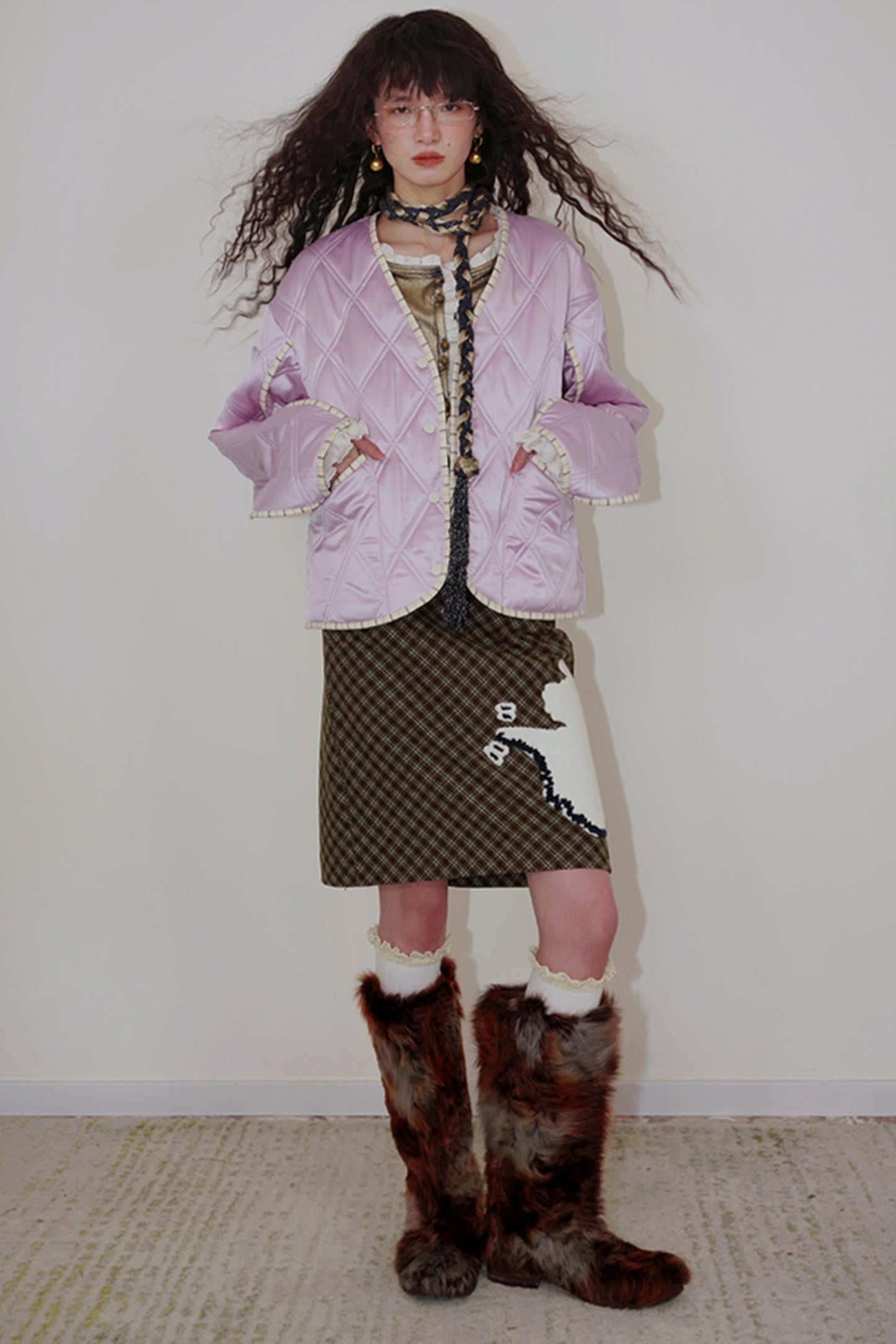 Vintage Plaid Embroidered Wool Halter Skirt