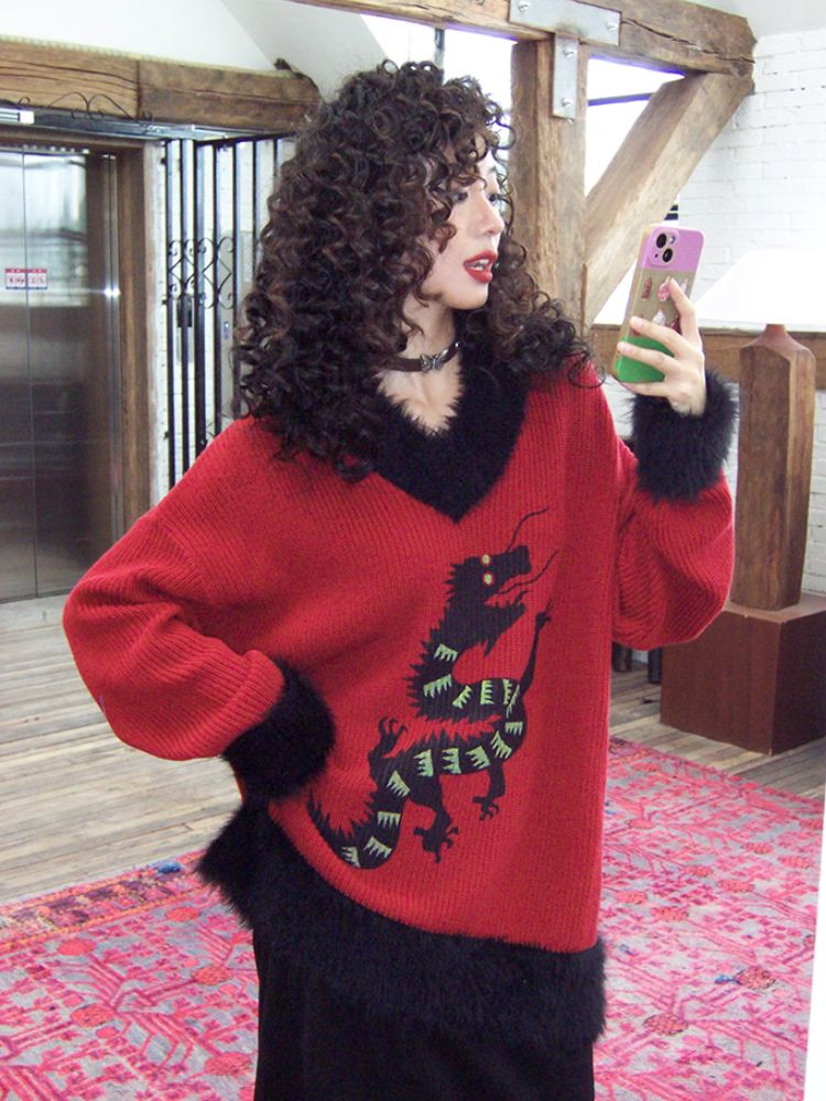 Loose Dragon Print Sweater【s0000005124】