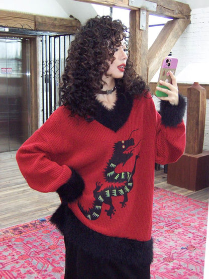 Loose Dragon Print Sweater【s0000005124】