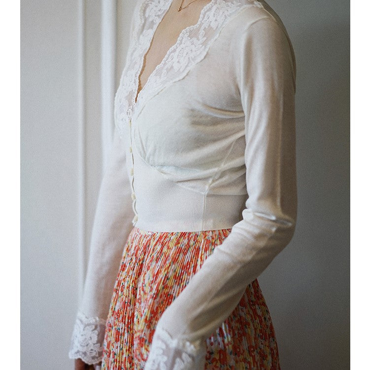 Floral embroidery romantic cardigan