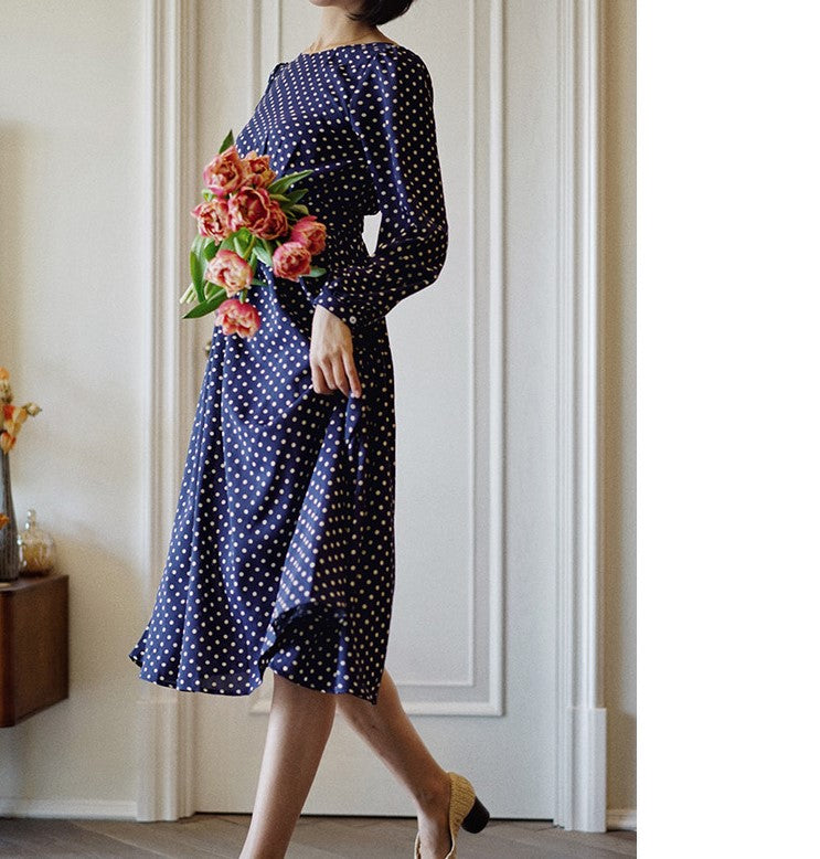 Lapis navy blue polka dot vintage dress