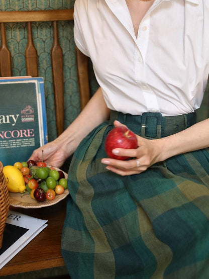 Dark green plaid retro umbrella skirt