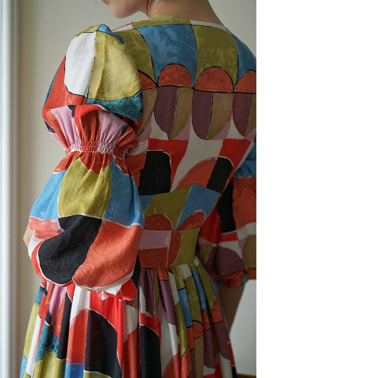 Geometric pattern oil painting dress