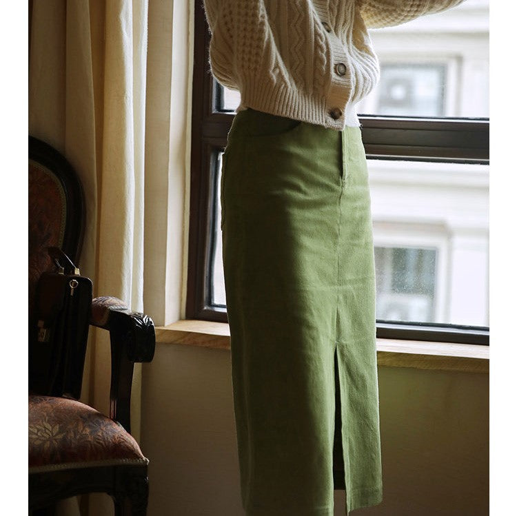 Western green retro straight skirt