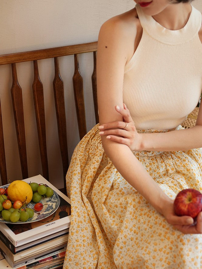 Wisteria yellow bouquet french retro skirt