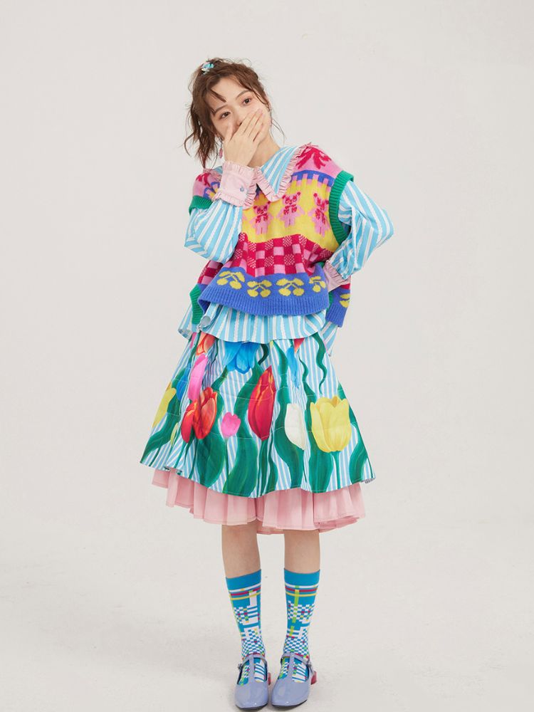 Deformed plaid socks【s0000002092】