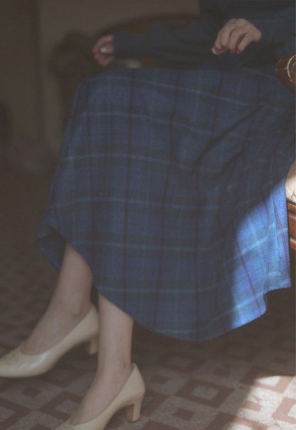 Blue Indigo Checkered Umbrella Skirt