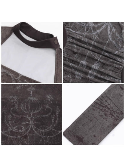 Square Neck Printed Waist Slim Long Dress【s0000004398】