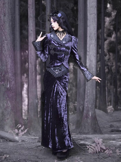 Gothic Velvet Lace Flower Lace Up Blouse【s0000003871】