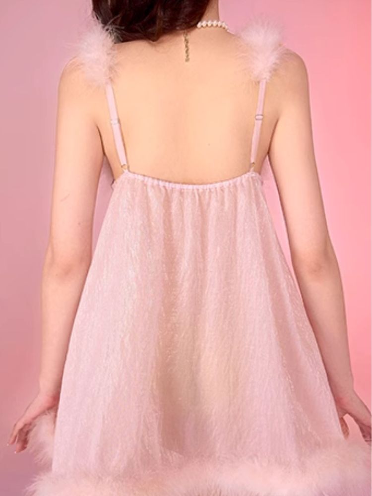 Sexy Pajamas Pink Halter Dress Robe Set【s0000006583】