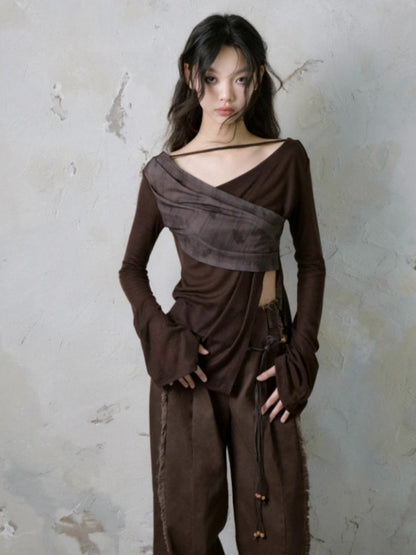 V-neck Strap Design Irregular Knitted Tops【s0000004381】