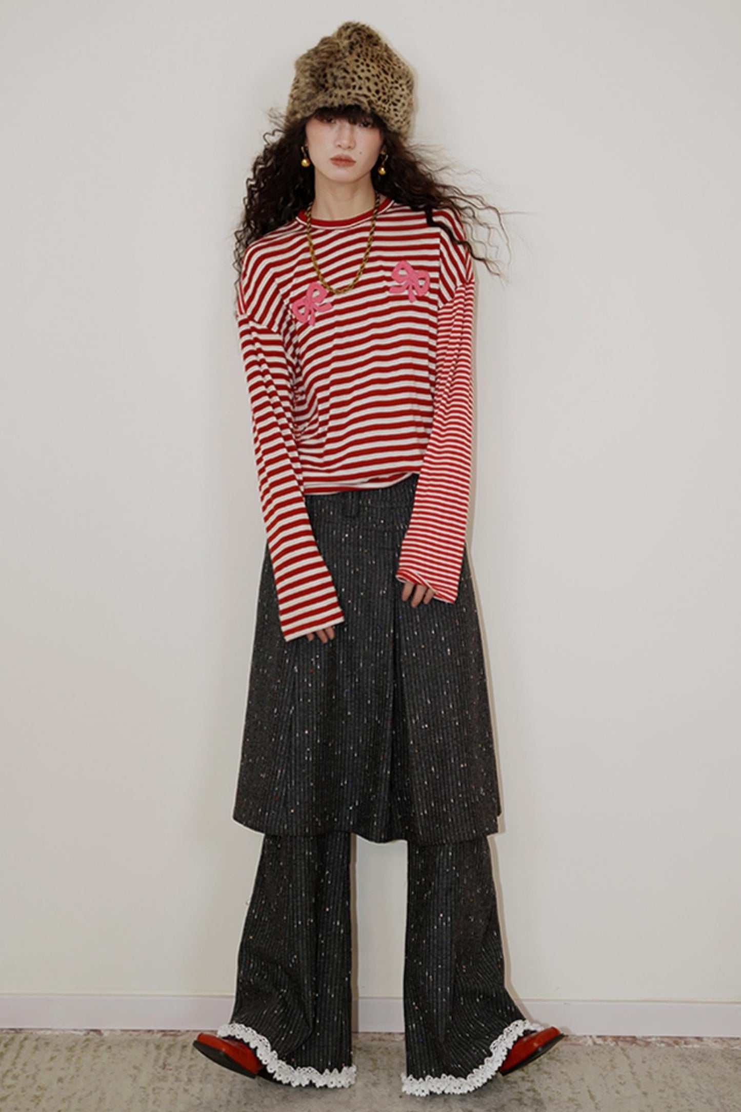 Loose Fit Wool Knit Striped T-Shirt