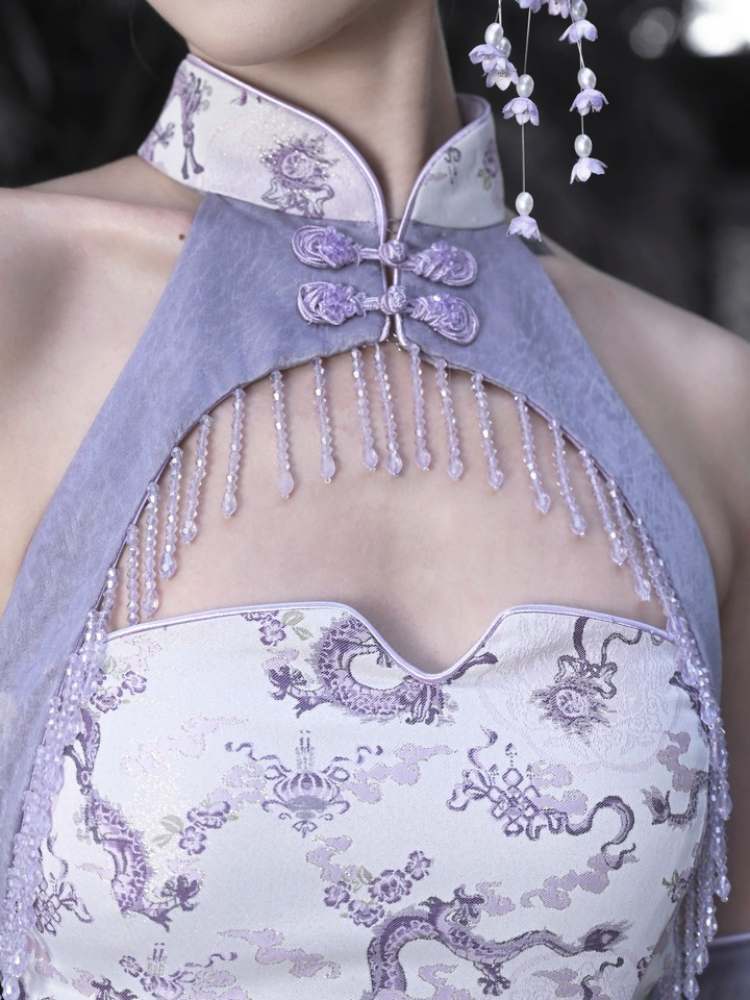 Dragon Pattern Buckle Halter Neck China Dress【s0000009042】