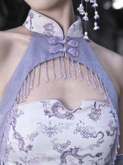 Dragon Pattern Buckle Halter Neck China Dress【s0000009042】