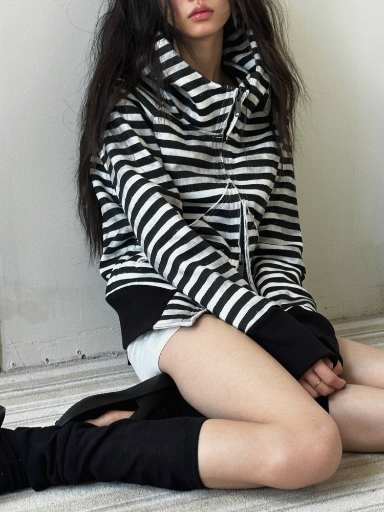 Striped Zipper Hooded Sweat Jacket & Pants Setup【s0000004162】