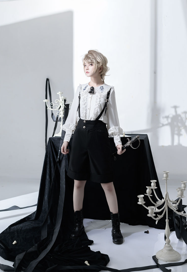 CastleToo - Corroding the Heart - Ouji Lolita Shirt Suspenders Shorts