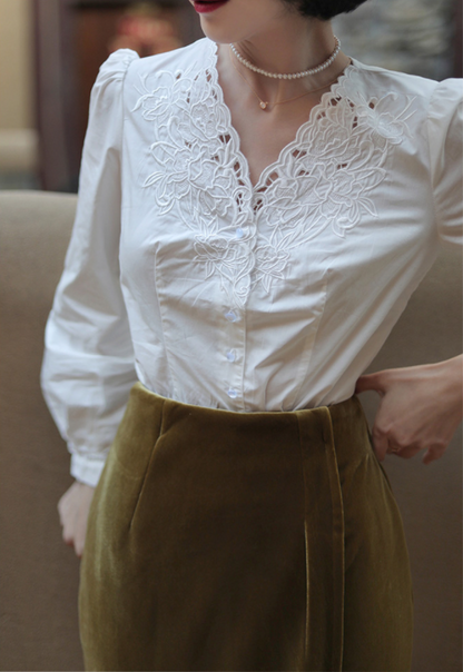 Petal Embroidered Retro Blouse