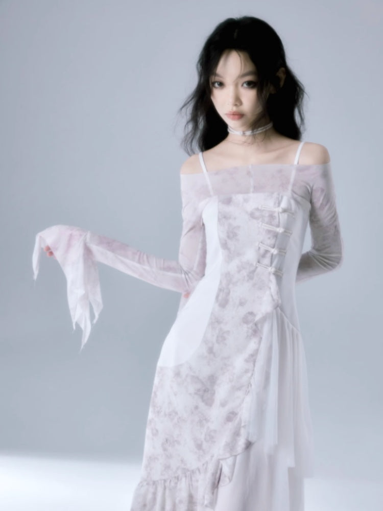 Patchwork Ruffle Suspender Long Dress & Waistcoat【s0000004379】