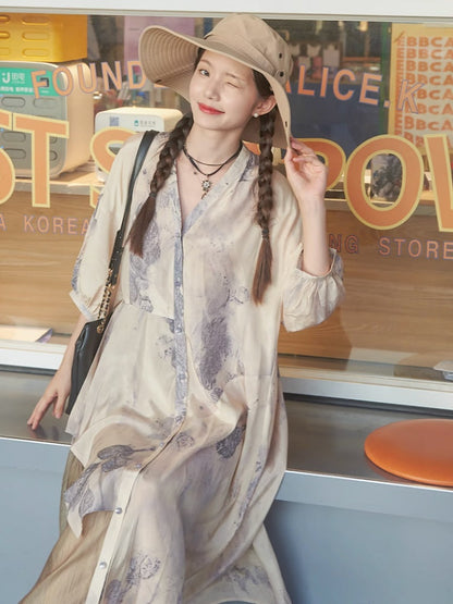 Chinese Style Art Printed Fishtail Swing Long Dress【s0000002981】