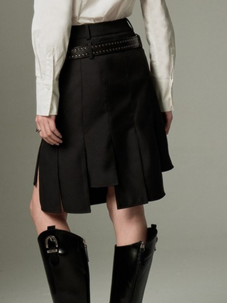 College Girl Style Irregular Hem Pleated Skirt【s0000003196】