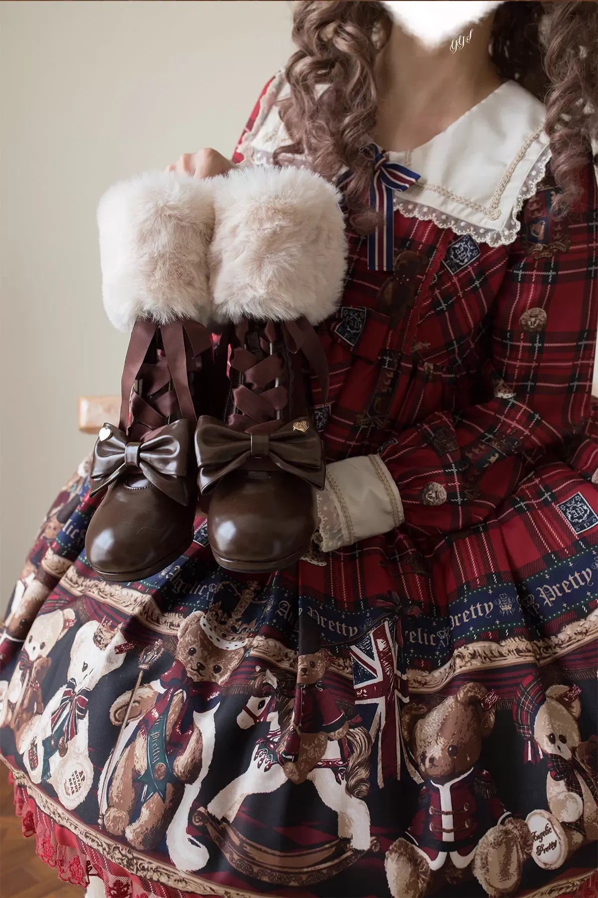 Sheep Puff - Snowy Mochi - Kawaii Lolita Winter Boots, Detachable Fur Trim