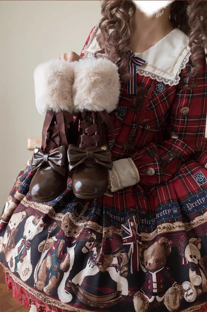Sheep Puff - Snowy Mochi - Kawaii Lolita Winter Boots, Detachable Fur Trim