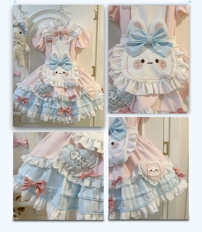 Jiuli Lolita - Nine Meow Bunny - Sweet Lolita Bunny Apron OP Dress, Back Zipper