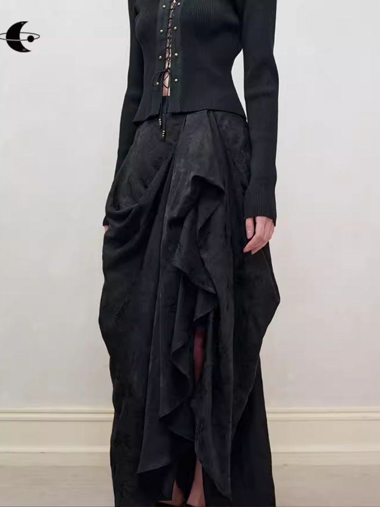 Dark jacquard ruched half-body skirt【s0000008179】