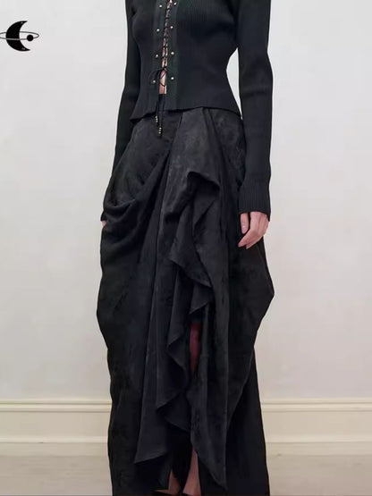 Dark jacquard ruched half-body skirt【s0000008179】