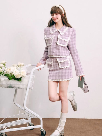 Purple lace jacket half skirt two-piece【s0000004446】