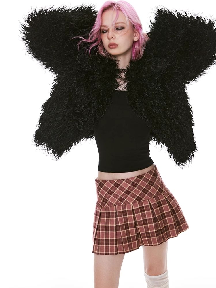 Retro plaid bustier pleated skirt【s0000004960】