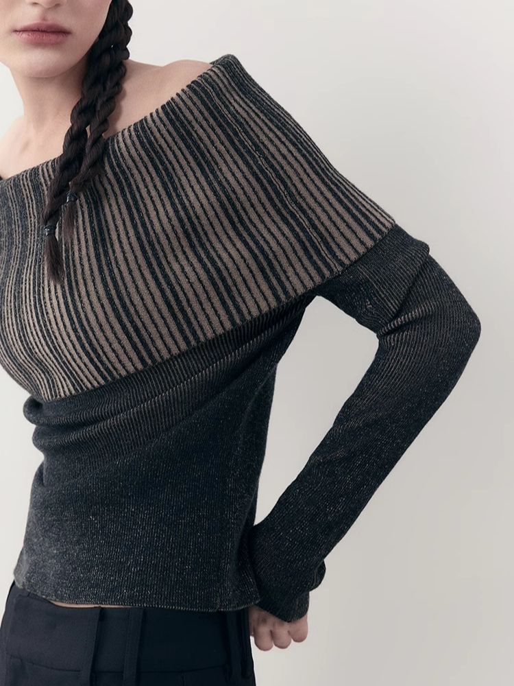 One-shoulder lapel knit sweater【s0000006392】