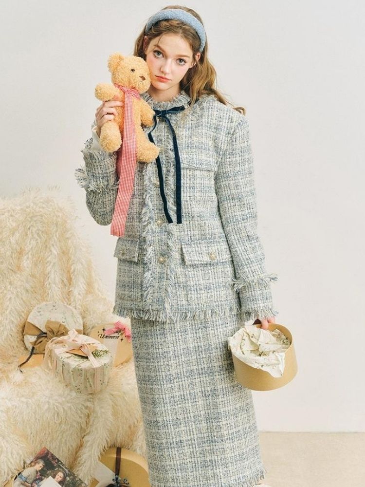 Blue velvet wool two-piece【s0000004612】