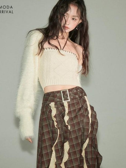 French retro ribbon plaid skirt【s0000003280】