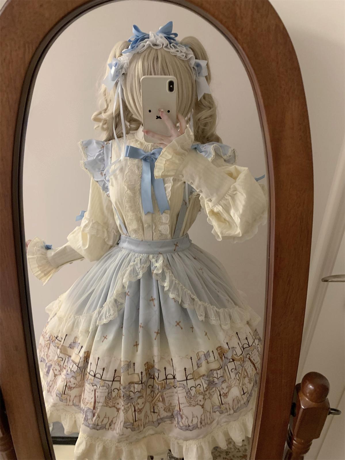 Uncle's Workshop - Angel Lamb - Kawaii Lolita Dress With Side Pockets, Lamb Print