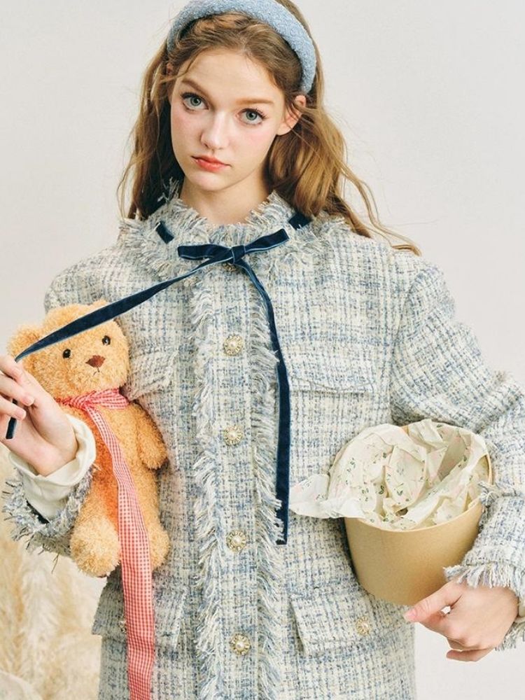 Blue velvet wool two-piece【s0000004612】