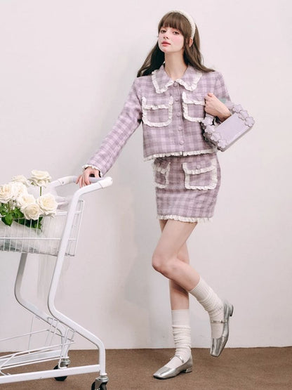 Purple lace jacket half skirt two-piece【s0000004446】