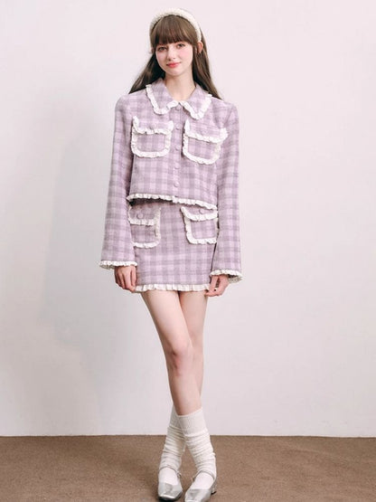 Purple lace jacket half skirt two-piece【s0000004446】