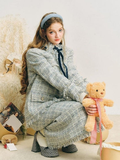 Blue velvet wool two-piece【s0000004612】