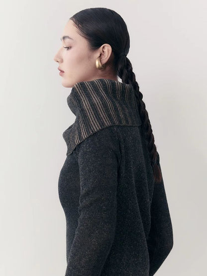 One-shoulder lapel knit sweater【s0000006392】