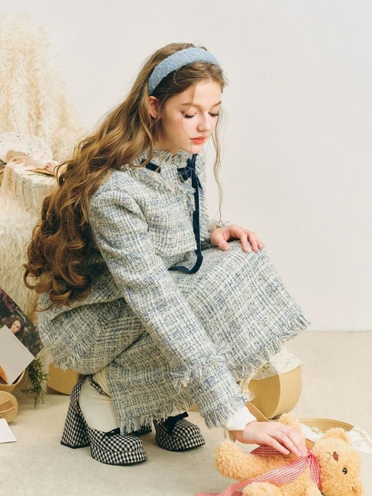 Blue velvet wool two-piece【s0000004612】