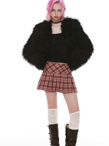 Retro plaid bustier pleated skirt【s0000004960】