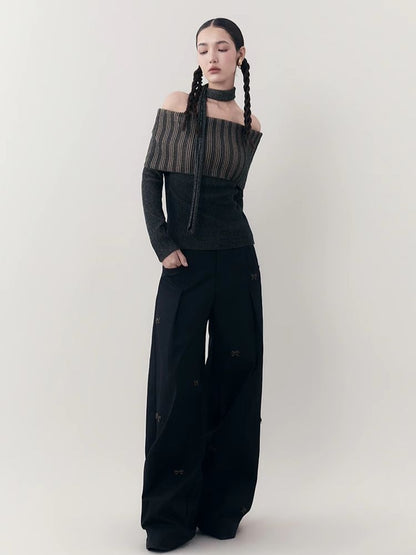 One-shoulder lapel knit sweater【s0000006392】