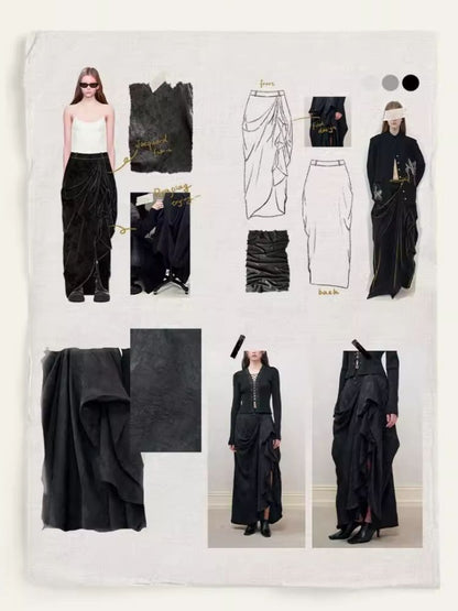 Dark jacquard ruched half-body skirt【s0000008179】