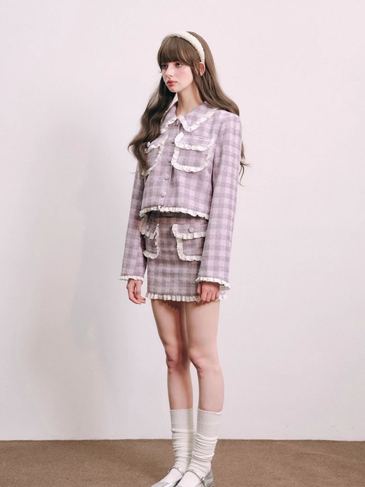 Purple lace jacket half skirt two-piece【s0000004446】