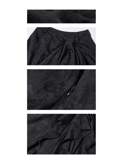 Dark jacquard ruched half-body skirt【s0000008179】