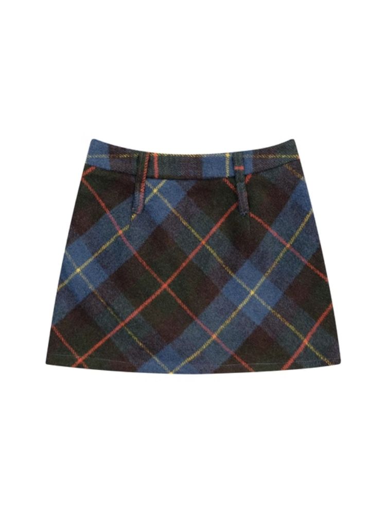 High-waisted thin a-line plaid half-body skirt【s0000006168】