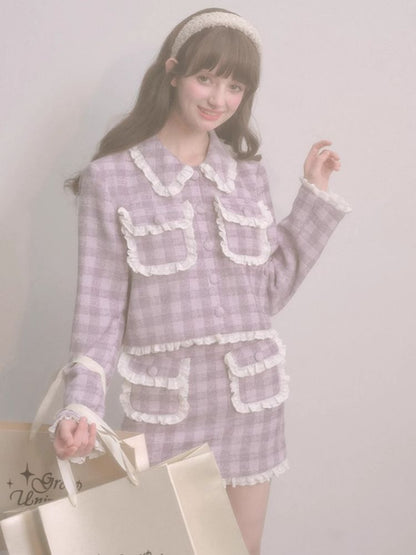 Purple lace jacket half skirt two-piece【s0000004446】